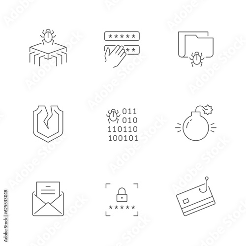 Set line icons of hacking