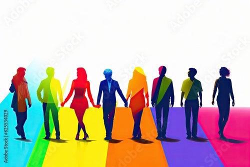 silhouettes of men and women under the rainbow flag, lgtbi flag, lgtbi concept, concept of inclusion, photo