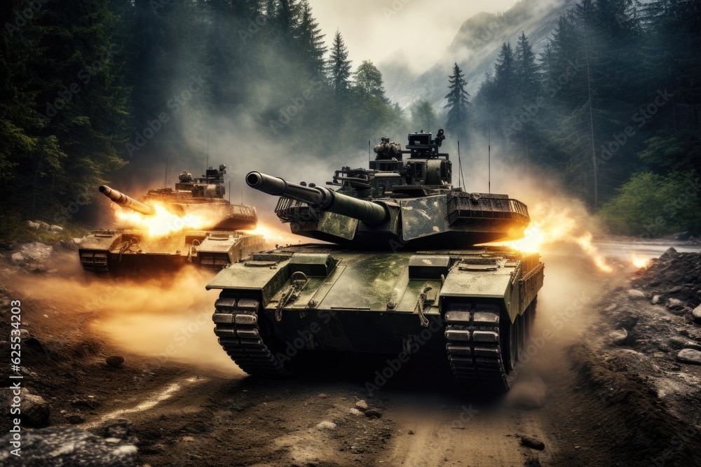 Intensity of a tank battle enhanced by the use of drones. Intensity of a tank battle enhanced by the use of drones.