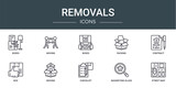 set of 10 outline web removals icons such as boxes, moving, boxes, packing, contract, box, moving vector icons for report, presentation, diagram, web design, mobile app
