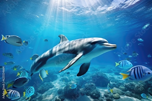 Dolphin swim in the blue sea in a picturesque place © YouraPechkin