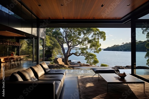 Contemporary Australian home with a view of the river