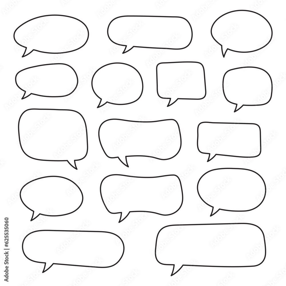 Vector speech bubbles set. Hand drawn speech bubbles set, doodle style, Blank empty vector speech bubbles. Cartoon outline balloon word design. Vector speech bubbles set. Hand drawn speech bubbles set, doodle style, Blank empty vector speech bubbles. Cartoon outline balloon word design.