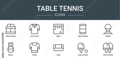 set of 10 outline web table tennis icons such as table tennis, polo shirt, skirt, table tennis, award, medal, tshirt vector icons for report, presentation, diagram, web design, mobile app