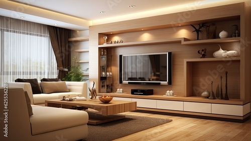 modern interior living room wooden cabinet