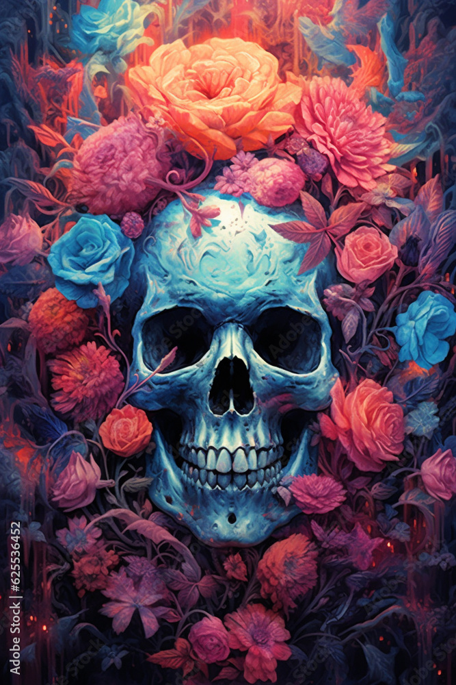 skull decorated with flowers Halloween coral. generative ai skull decorated with flowers Halloween coral. generative ai