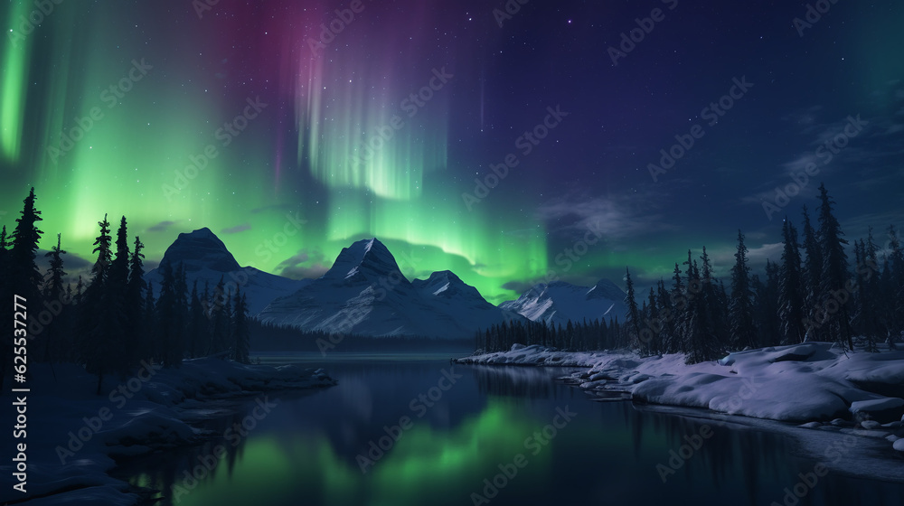 northern lights green light rays mountain landscape