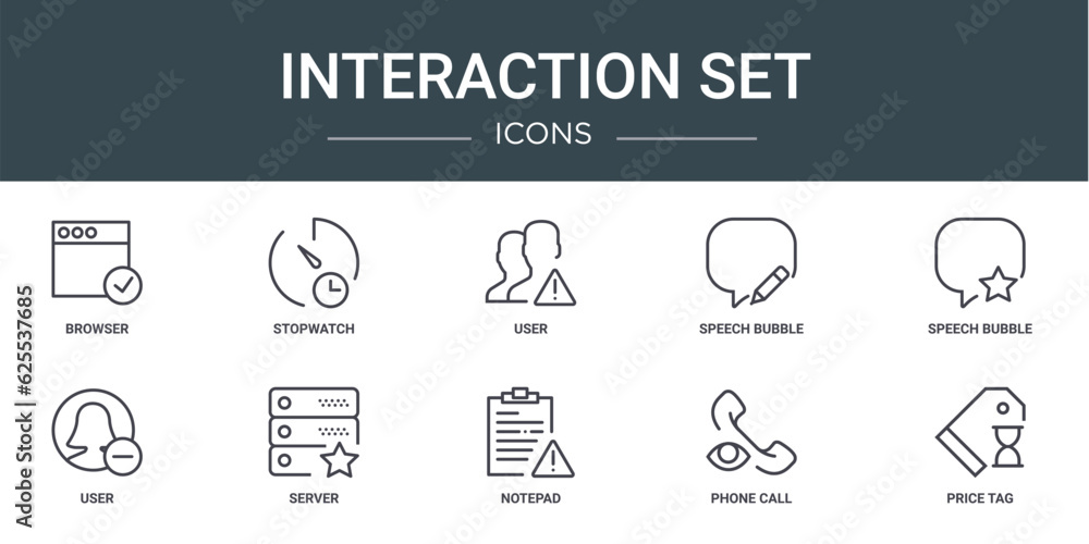 set of 10 outline web interaction set icons such as browser, stopwatch, user, speech bubble, speech bubble, user, server vector icons for report, presentation, diagram, web design, mobile app set of 10 outline web interaction set icons such as browser, stopwatch, user, speech bubble, speech bubble, user, server vector icons for report, presentation, diagram, web design, mobile app