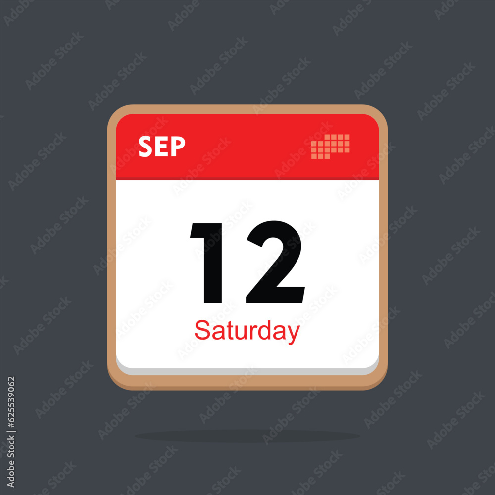 saturday 12 september icon with black background, calender icon