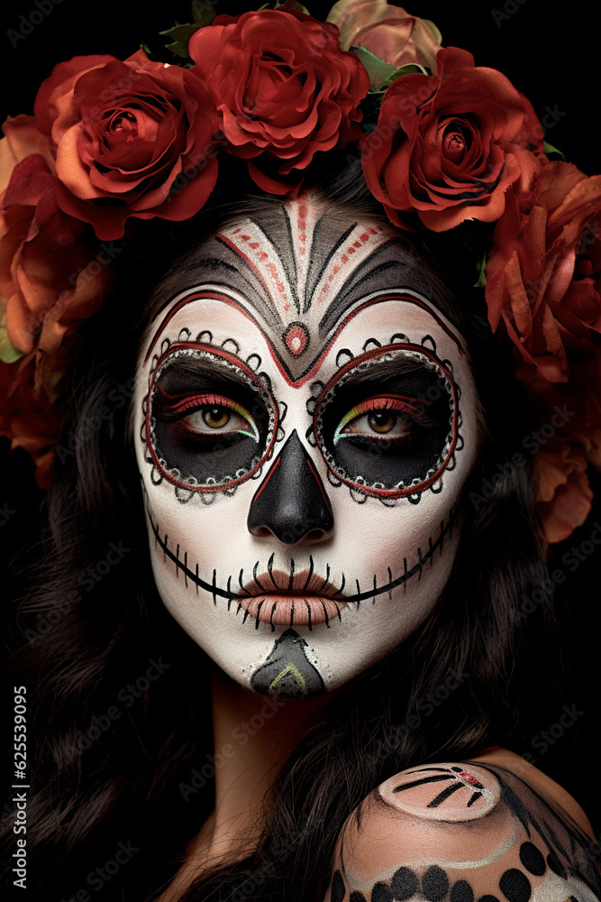 skull decorated with flowers Halloween coral. generative ai skull decorated with flowers Halloween coral. generative ai