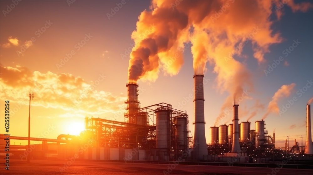 Gas turbine electrical power plant factory in twilight sunset. Gas turbine electrical power plant factory in twilight sunset.