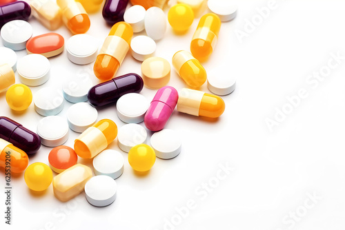 Pills on white background. Generative ai design.