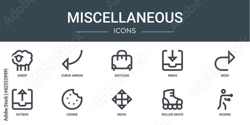 set of 10 outline web miscellaneous icons such as sheep, curve arrow, suitcase, inbox, redo, outbox, cookie vector icons for report, presentation, diagram, web design, mobile app © MacroOne