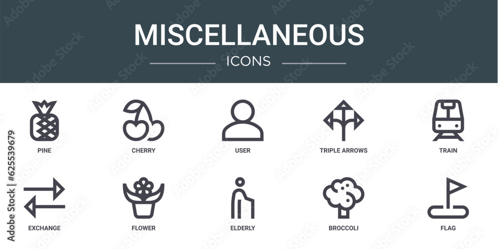 set of 10 outline web miscellaneous icons such as pine, cherry, user, triple arrows, train, exchange, flower vector icons for report, presentation, diagram, web design, mobile app set of 10 outline web miscellaneous icons such as pine, cherry, user, triple arrows, train, exchange, flower vector icons for report, presentation, diagram, web design, mobile app