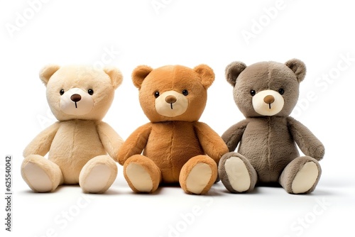 Cutout Set of 3 Stuffed Animals Isolated on White background, Generative Ai © Haider