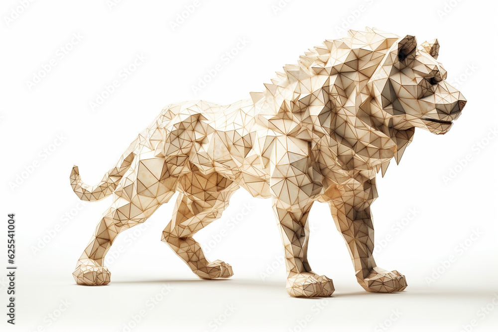 lion in low poly style isolated on white background. 3d illustration generative ai