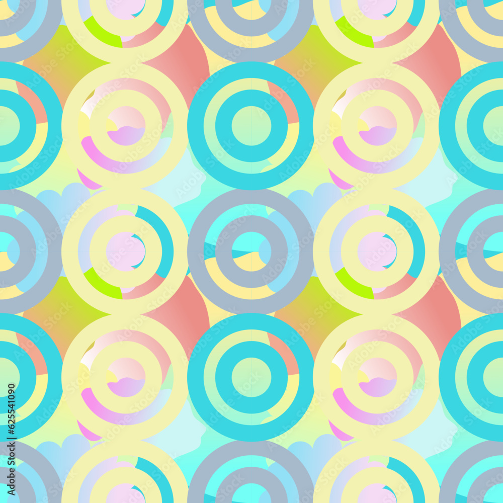 Pastel geometric pattern. Connected circles. Vector illustration. Pale Spring palette template for texture designs, covers, wrapping paper, fabric patterns, baby projects.