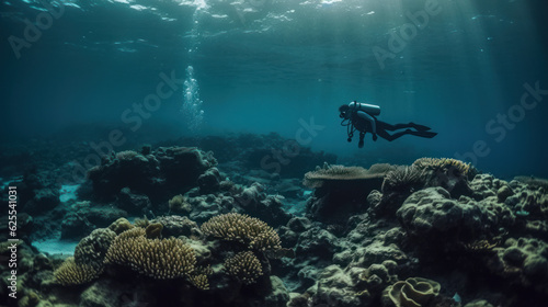 Diving in sea, underwater