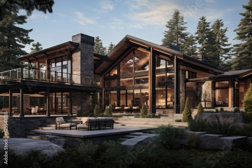 A contemporary timber frame residence.