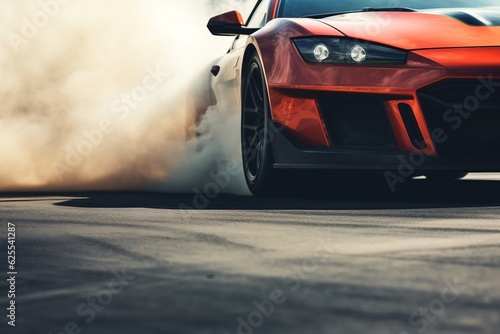 Stunt Sports Car Drifting Performing Burnout With Smoke. Generative Ai