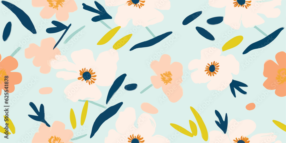 Fototapeta premium Bright hand drawn minimalist flower print. Modern botanical pattern. Fashionable template for design
