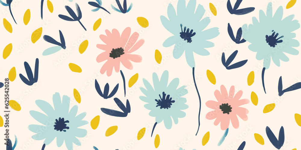 Bright hand drawn minimalist flower print. Modern botanical pattern. Fashionable template for design