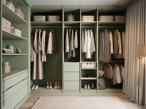 Elegant dressing room in green hues. Generative AI © Llama-World-studio