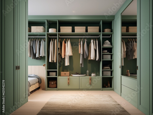 Modern design for a green dressing room. Generative AI © Llama-World-studio
