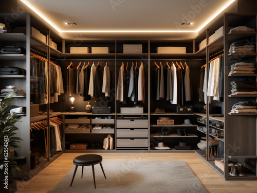 Contemporary elegance in a well-designed dressing room. Generative AI © Llama-World-studio