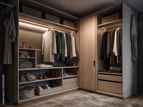 Versatile design for a walk-in wardrobe. Generative AI © Llama-World-studio