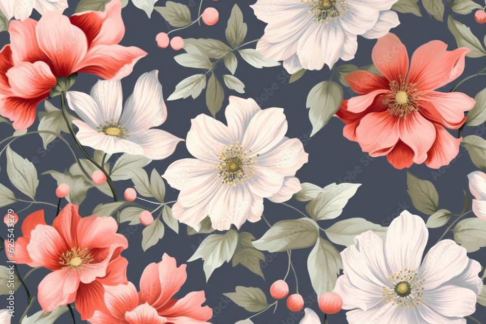 drawing textile leaf art summer spring wallpaper flower pattern fabric. Generative AI.