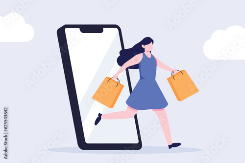 shopping, online shop, women shop online on smartphones