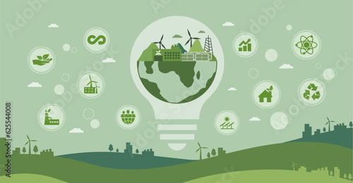 concept of green energy and electric energy Climate change is reduced in style vector icon. green environment infographic design template for web banner