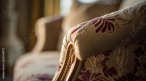 close up detail design of trimming and fabric finishing of armchair sofa classic style home interior concept,ai generate