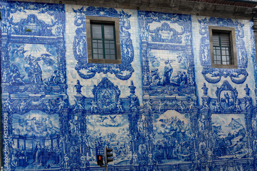chapel of souls capela das almas with beautiful blue white azulejo tiles facade in Porto Portugal photo