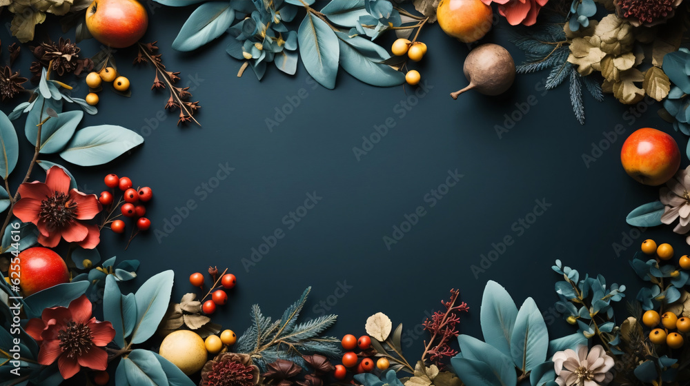 Autumn seasonal background frame with falling autumn leaves and room for text. Illustration