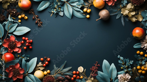 Autumn seasonal background frame with falling autumn leaves and room for text. Illustration