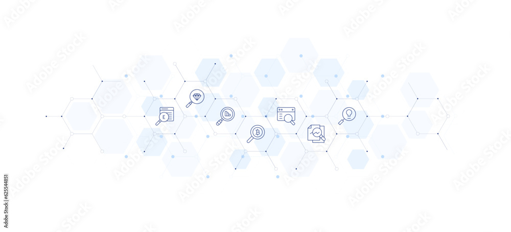 Search banner vector illustration. Style of icon between. Containing search, analysis.