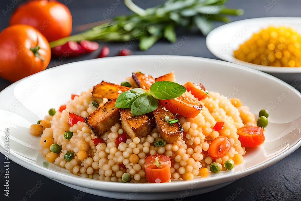 couscous served for meal, healthy vegetarian food created with generative ai technology couscous served for meal, healthy vegetarian food created with generative ai technology