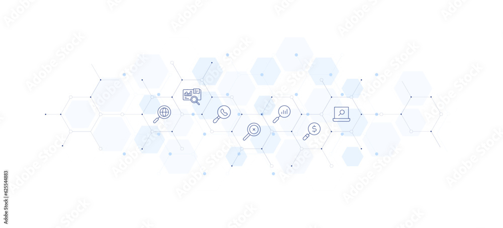 Search banner vector illustration. Style of icon between. Containing search, analytics.