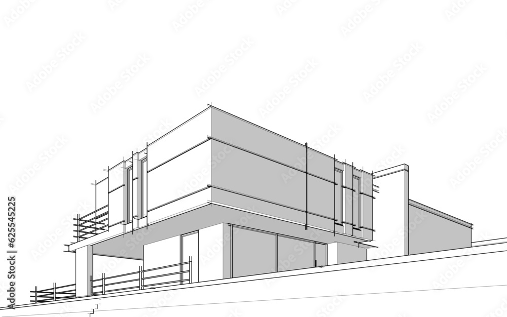 house building sketch architecture 3d illustration