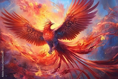 A bird phoenix. Fantastic magical of Phoenix bird on fantasy background. Generative Ai