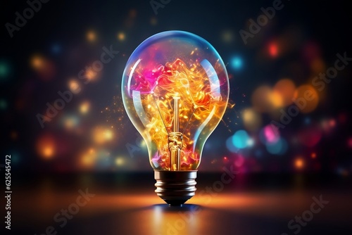 Colorful Glowing Idea Bulb Visualization. Generative AI