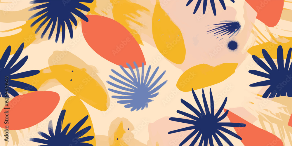 Obraz premium Hand drawn bright abstract organic botanical shapes pattern. Collage contemporary print. Fashionable template for design