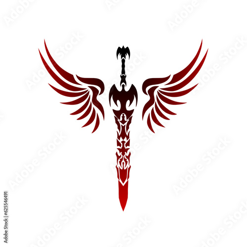 Illustration vector graphic of tribal art design sword wings for tatto