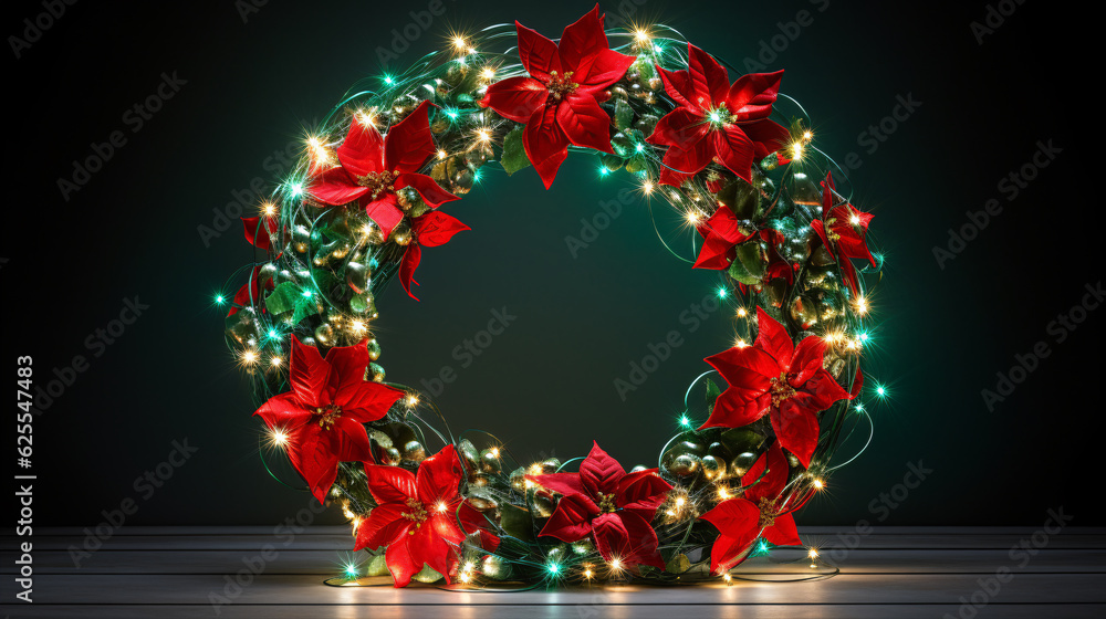 Vibrant red and green Christmas wreath with twinkling lights, signaling the arrival of joyous celebrations