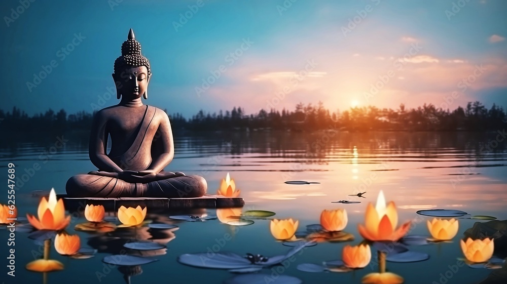 Buddha statue in a pond, Generative AI illustrations