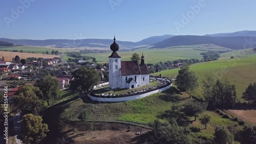 Aerial of Holy Spirit church in Zehra, Slovakia photo