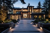 A spacious, tailor made extravagant residence with a meticulously groomed and designed front yard and entrance, located in the suburban region of Vancouver, Canada.