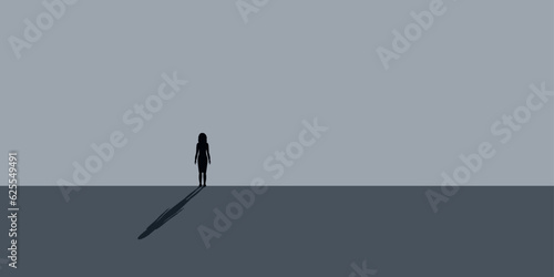 lonely sad woman stands in front of a gray wall vector illustration EPS10